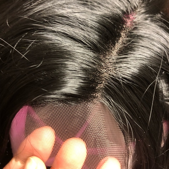 NWT 22” Swiss Lace front pure black human blended mixed straight wig